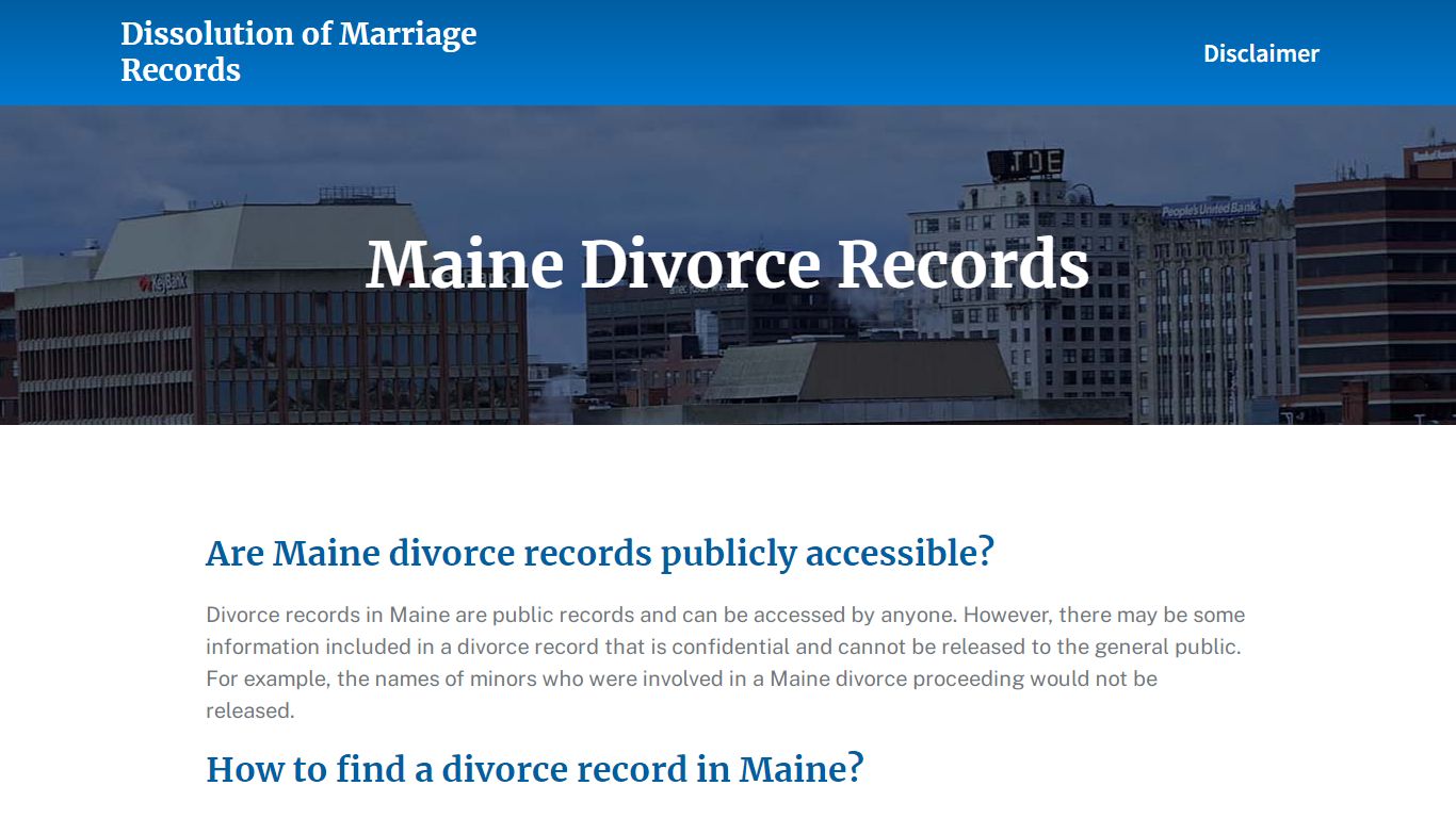 Maine Divorce Records - Dissolution of Marriage Records