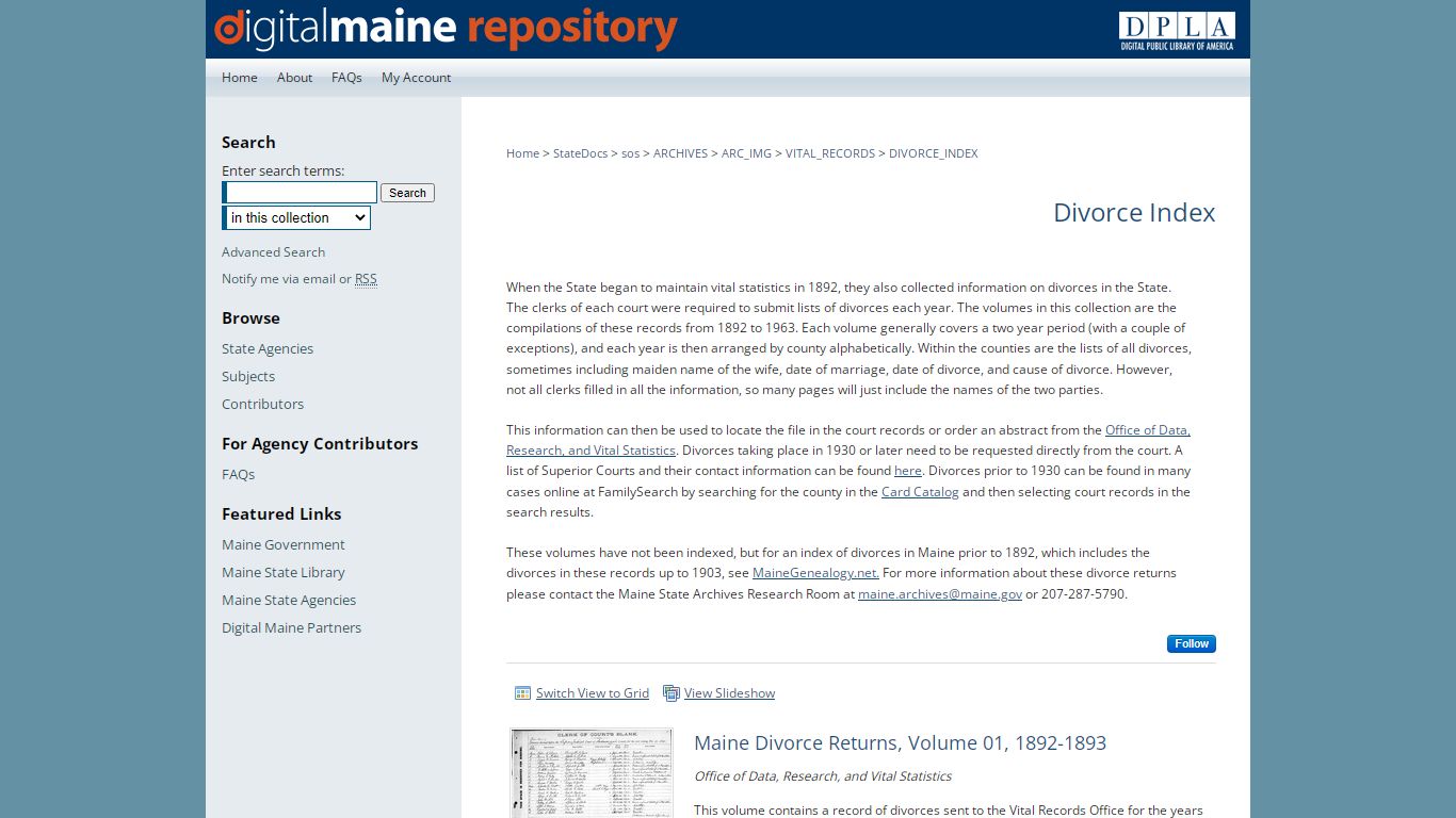 Divorce Index | Vital Records | Maine State Library - DigitalMaine